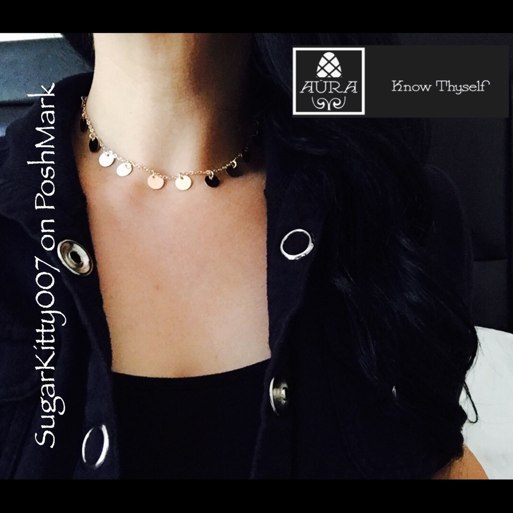 Gold Dangle Coin Dainty Choker Necklace Simple - Picture 1 of 5